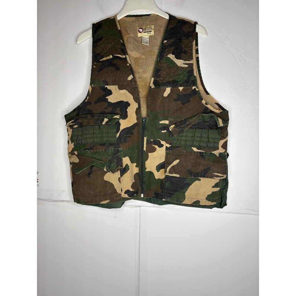 Sports Afield Mens Woodland Camo Hunting Vest Large Cotton Canvas Game Bag Zip